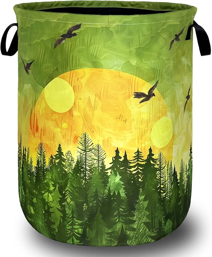 Watercolor Sunset Laundry Basket Foldable Forest Laundry Hamper Oxford Cloth by SELIONLIKN