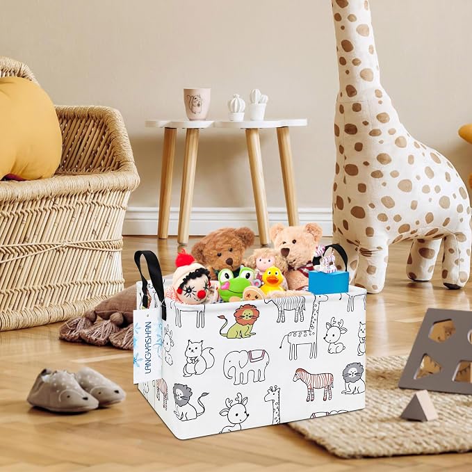 LANGYASHAN Rectangular Storage Bin Collapse Canvas Fabric Cartoon Storage Basket - Image 5