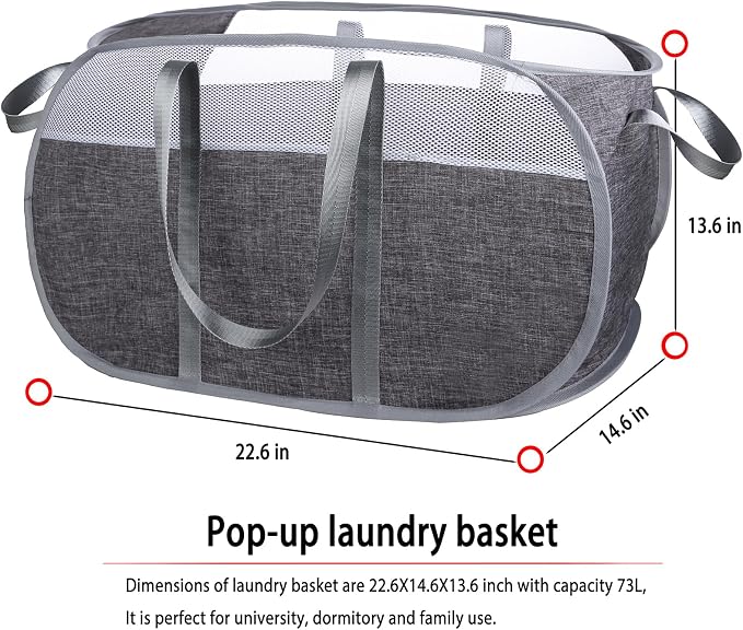 Pop-Up Laundry Basket，collapsible Mesh Laundry Hamper– - Image 5