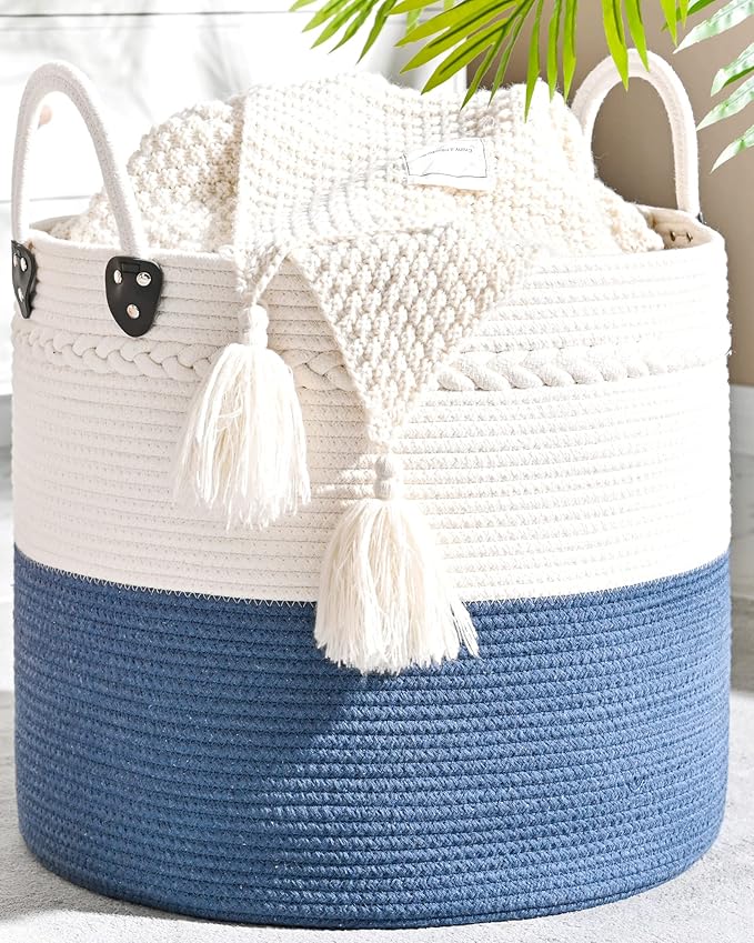 KAKAMAY Large Blanket Basket, Woven Baby Laundry Hamper by KAKAMAY