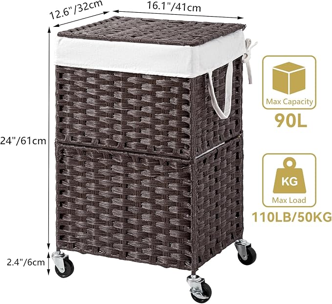Chrislley 90L Slim Laundry Hamper - Image 3