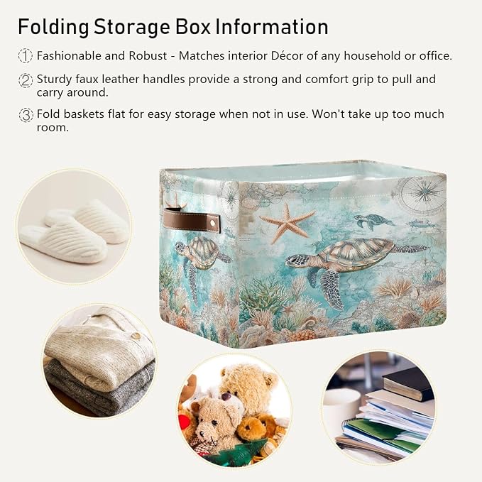 Sea Turtle Storage Basket Fabric Storage Bin Nautical theme Baskets Coastal - Image 4