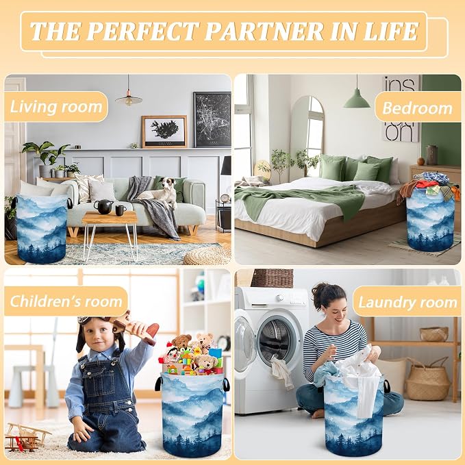 Blue Mountain Forest Laundry Basket, Foldable Waterproof Oxford Cloth Laundry - Image 7