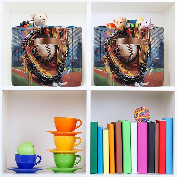 Baseball and Baseball Glove Storage Bins Fabric Storage Baskets - Image 6