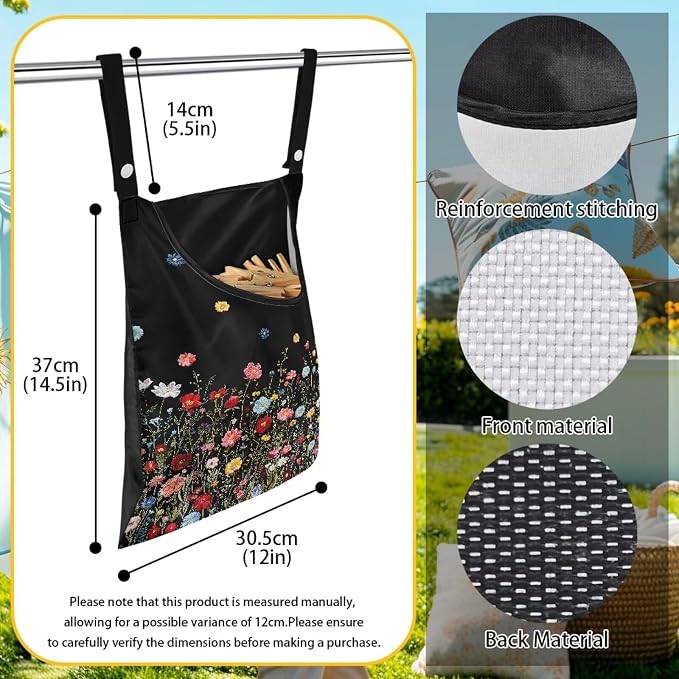 Flower Print 2 Pcs Clothespin Bag Laundry Hanging Storage Organizer Clothes Pin - Image 7