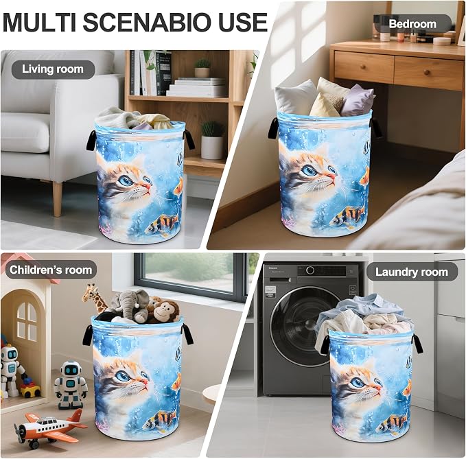Cute Cat Laundry Basket Foldable Oxford Cloth Tote Bag Laundry Hamper Clothes - Image 5