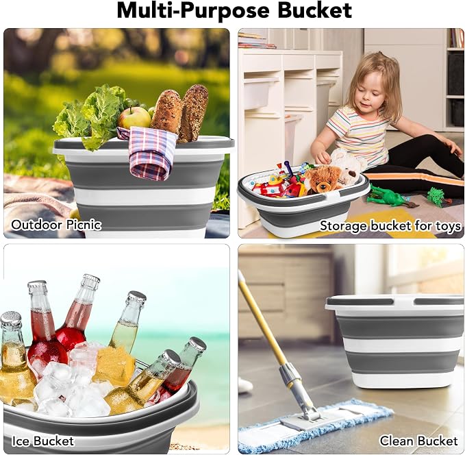 2 Pack Collapsible Mop Bucket, 16L Plastic Bucket - Image 6