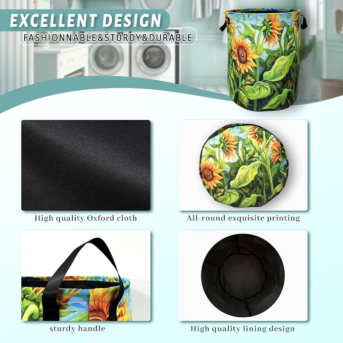 Watercolor Sunflowers Laundry Basket Foldable - Image 5
