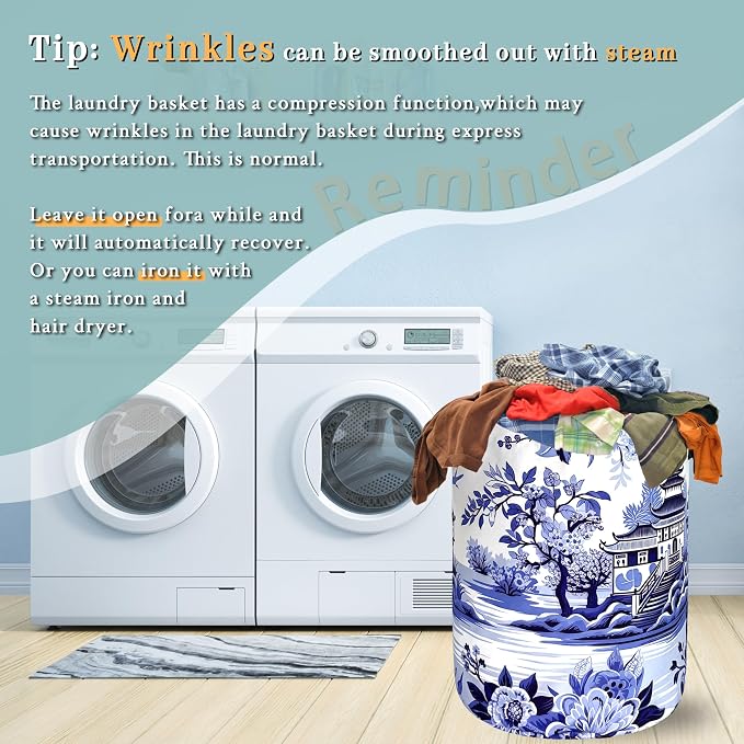 Blue White Porcelain Laundry Basket Chinoiserie Funny Laundry Hamper Foldable - Image 6