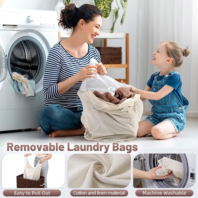 150L Laundry Hamper with lid, 3-Section Clothes Laundry Basket with Handles - Image 6