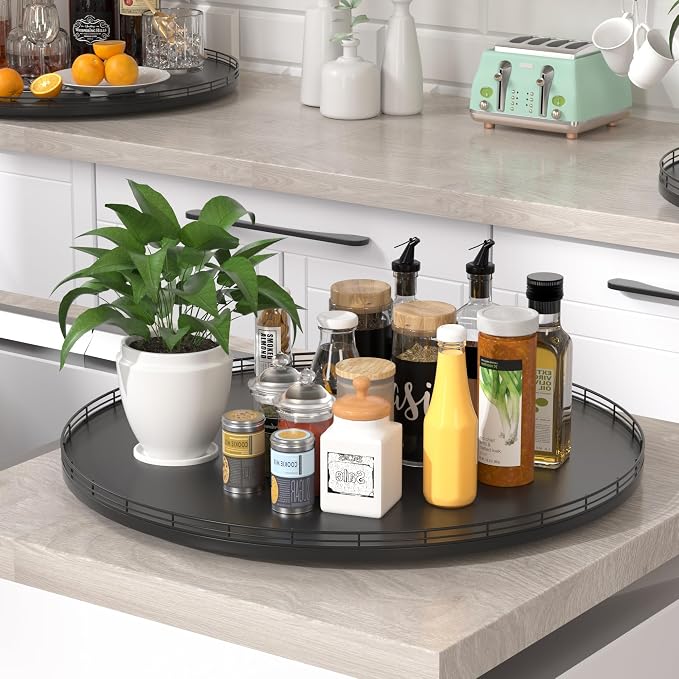 24" Oak Wooden Lazy Susan Turntable - Image 5