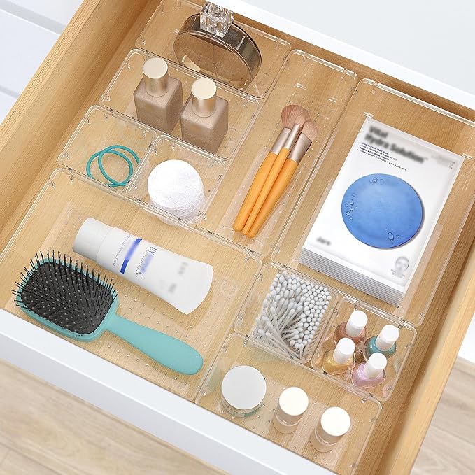 13 PCS Clear Plastic Drawer Organizers Set, 4 Size Desk Drawer Organizer Trays - Image 5