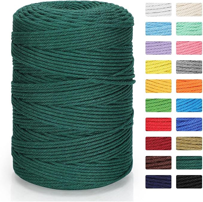 Macrame Cord 3mm x 328yd | 100% Natural Cotton Macrame Rope | 4 Strand Twisted by MacraBoho