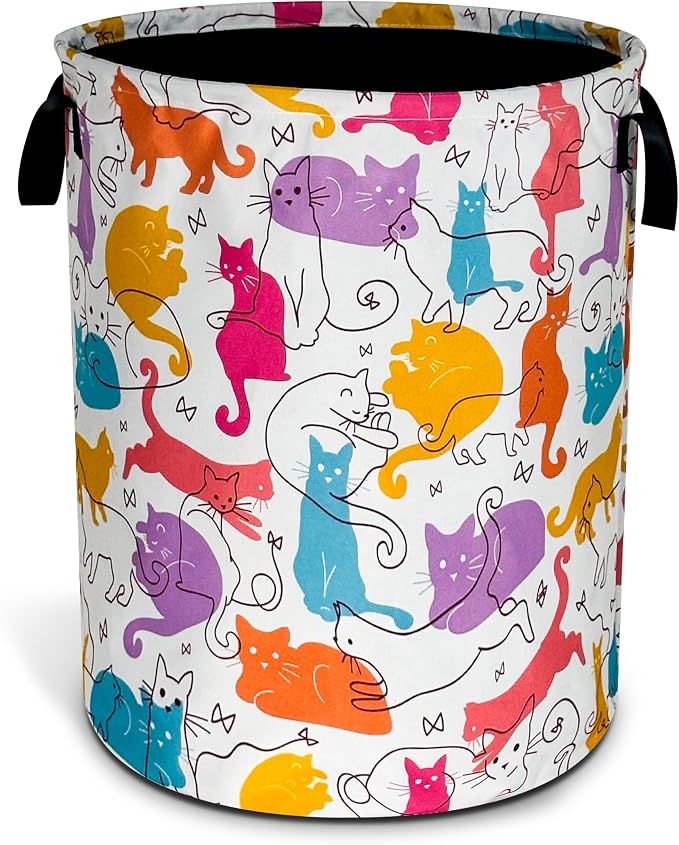 Cute Cat Laundry Basket Foldable Oxford Cloth Funny Tote Bag Laundry Hamper by NUTAINLA