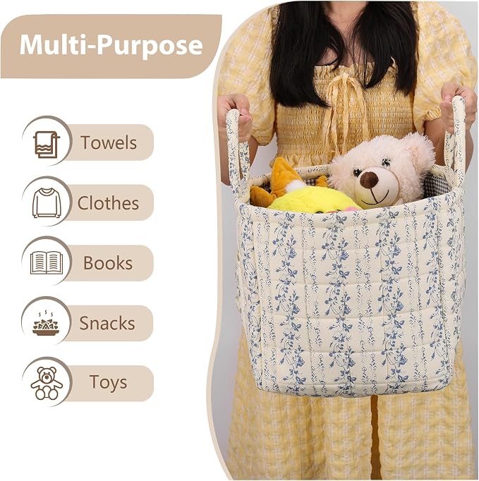 Storage Basket Boho Fabric Large Collapsible Floral Laundry Nursery Hamper - Image 3