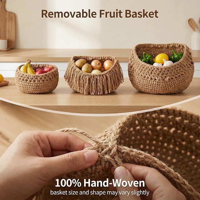 3 Tier Hanging Fruit Basket, Jute Wall Baskets, Hanging Produce Baskets - Image 3
