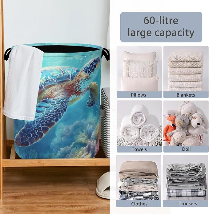 SeaTurtle Ocean Laundry Hamper, Coral Dirty Clothes Laundry Basket - Image 6
