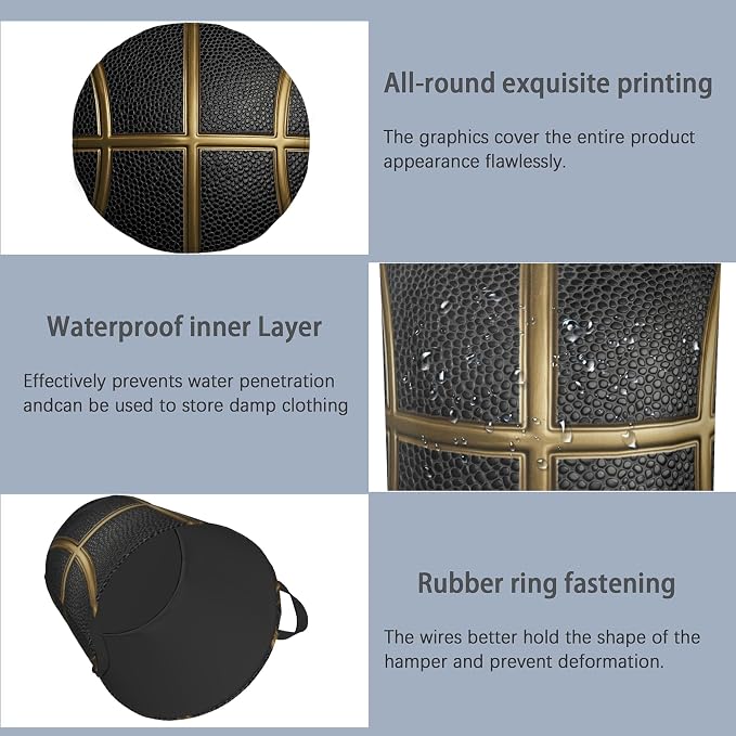 Basketball Gold Laundry Basket, Foldable - Image 5