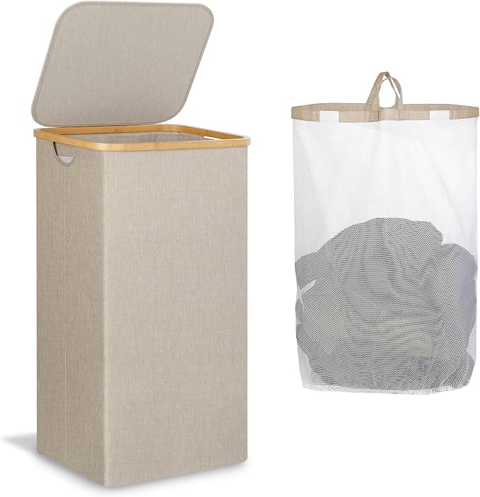A Laundry Basket with Lid, Large Laundry Hamper with Handle and Lid, by iEGrow