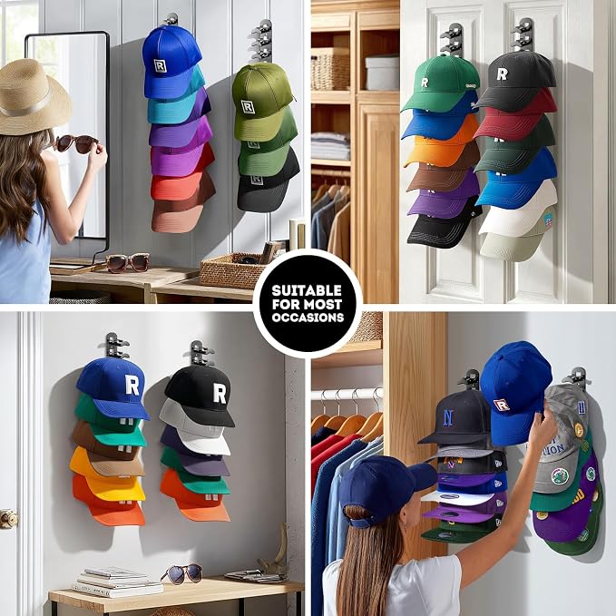 Hat Hook for Wall, 2 Pack Hat Organizer Hold up to 20 Hats, Hat Holder - Image 7