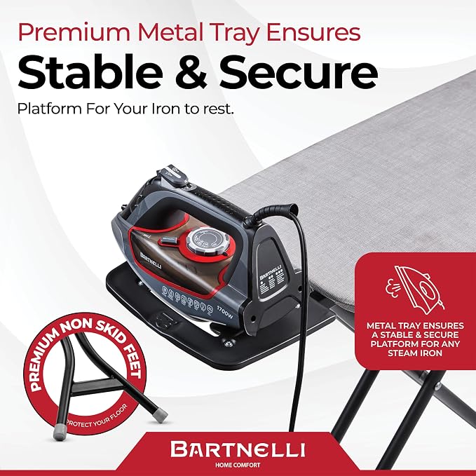 Bartnelli Extreme Stability Ironing Board 43x13 Upgraded Heavy-Duty Metal Frame - Image 5