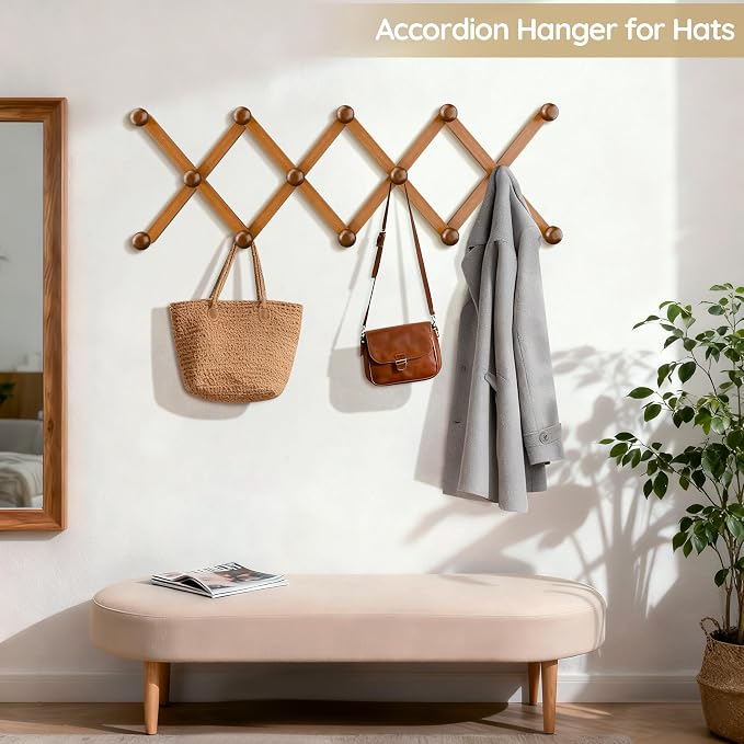 WGFKVAS Hat Rack for Wall with 14 Hooks, Solid Wooden, Expandable Coat Rack - Image 5