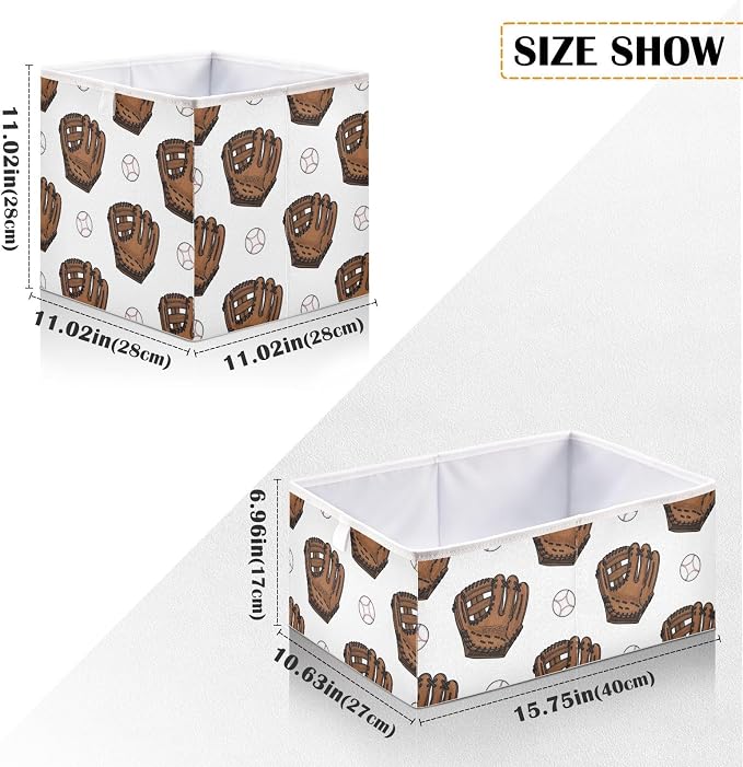 DOMIKING Baseball Brown Glove Print Storage Baskets - Image 3