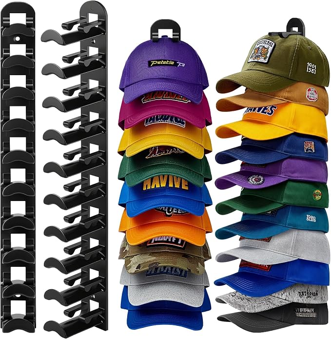 2 Pack Hat Organizer for Baseball Caps, Hat Rack for Wall Hold Up to 20 Hats by MCMUSICCOLOR