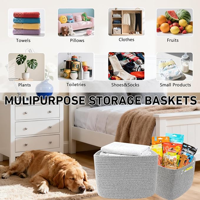 3 Pack Woven Storage Baskets for Shelves, 13.5"×11"×9.5"Organizing Bins - Image 5