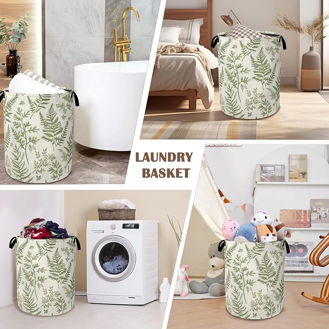 Sage Green Collapsible Laundry Baskets, Eucalyptus Leaves Laundry Hamper - Image 7