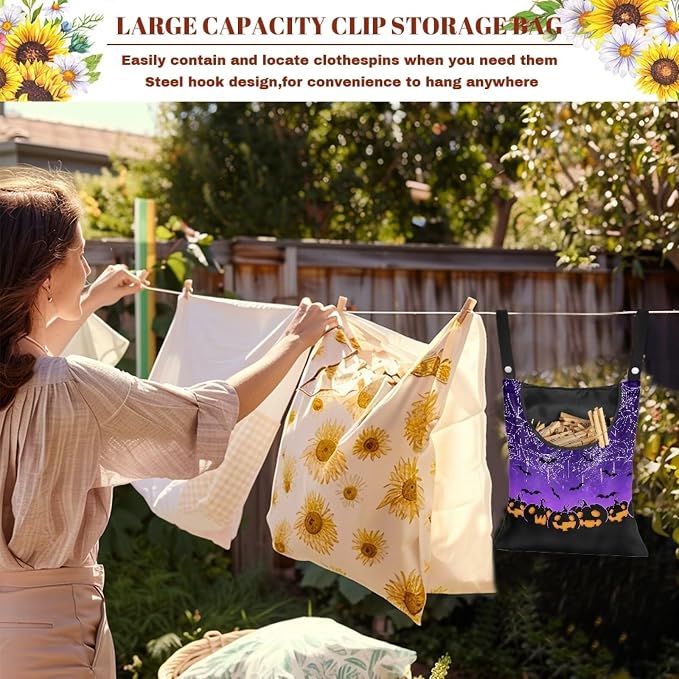 Jack-O'-Lantern Bats Pin Collector Bag Reusable Clothespin Storage Organizer - Image 5