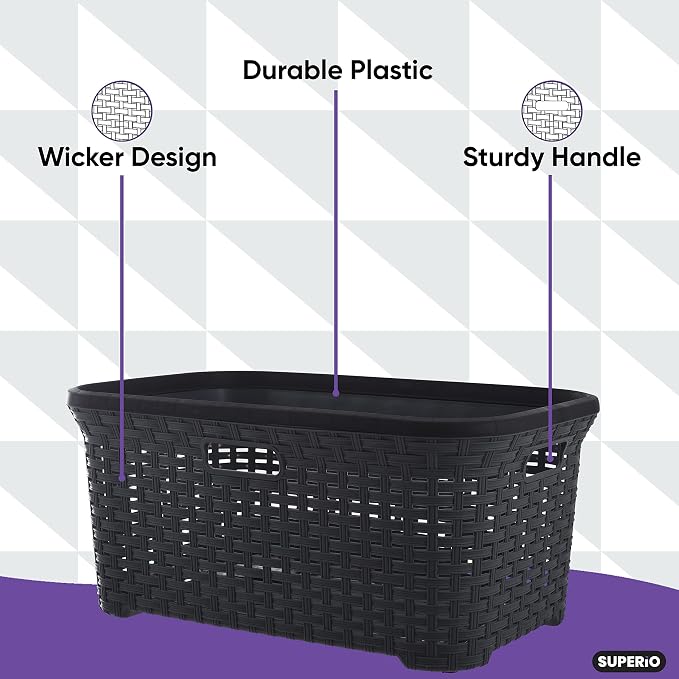 Superio Laundry Basket Wicker Style Storage Hamper Basket - Image 5