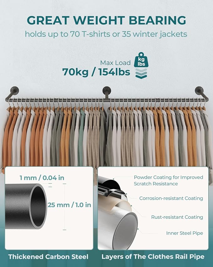 OROPY Clothes Rack, 65.7" Industrial Pipe Clothing Rack 2 Pack - Image 5