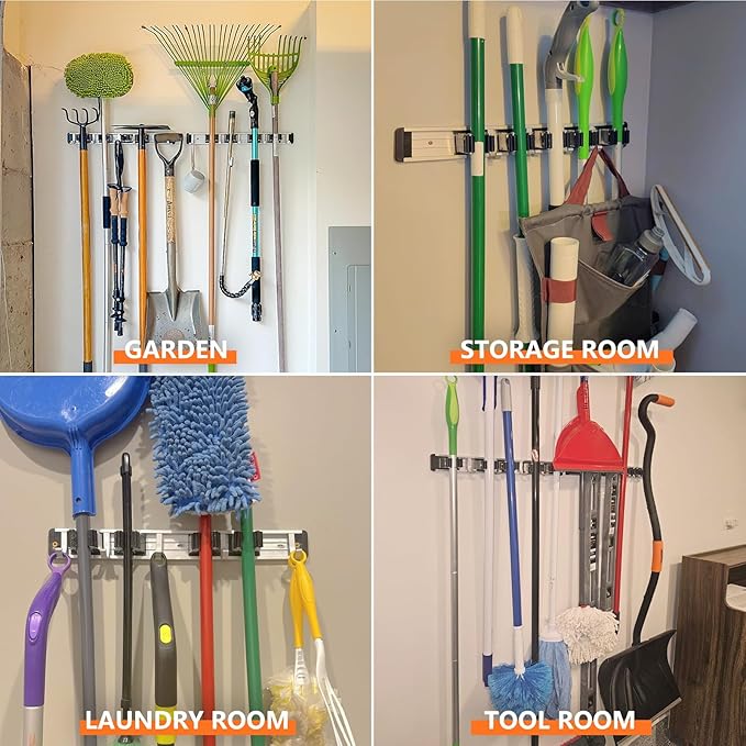 reliahom Broom Holder Wall Mount, 2 Pack 5 Racks - Image 5