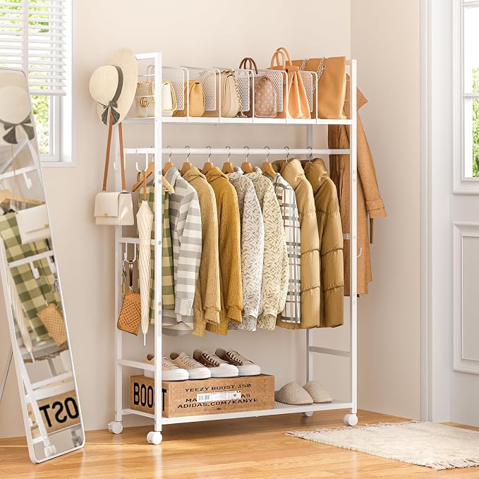 Portable Clothes Rack with Adjustable Shelf Divider, Freestanding Closet by 3IngSeagulls