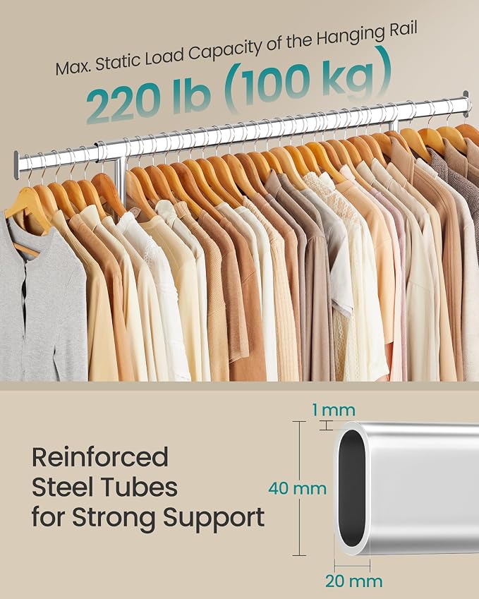 SONGMICS Clothes Rack with Wheels, Heavy-Duty Clothing Rack - Image 3