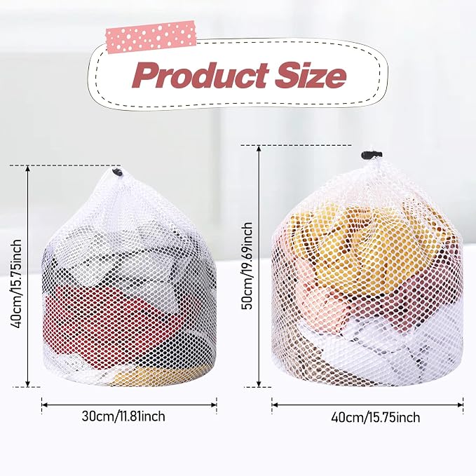 2pcs Mesh Laundry Bags for Socks, Machine Washable Drawstring Design Travel - Image 2