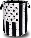 Retro Black and White American Flag Laundry Hamper USA Flag Laundry Basket by SELIONLIKN