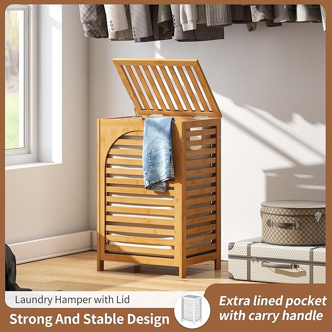 FILWH Laundry Hamper with Lid Large Bamboo Laundry Bin Basket 85L Clothes - Image 4