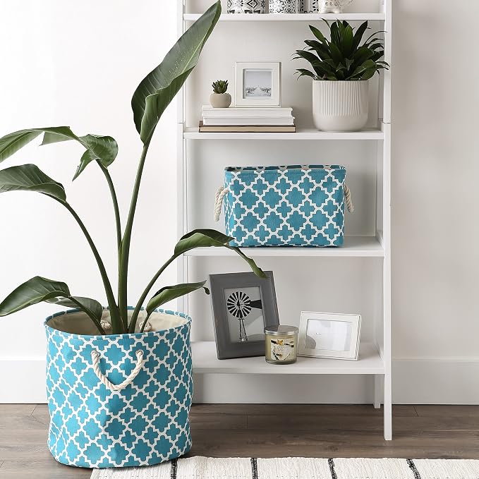 DII Polyester Container with Handles, Lattice Storage Bin, Storm Blue - Image 6