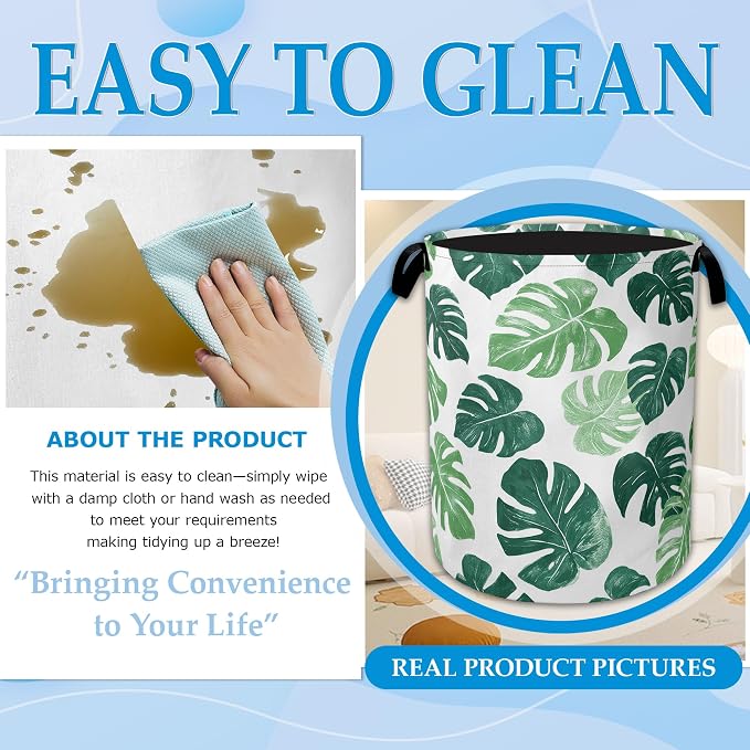 Palm Leaves Laundry Basket Collapsible Laundry Hamper Clothes Toy Storage Bin - Image 7