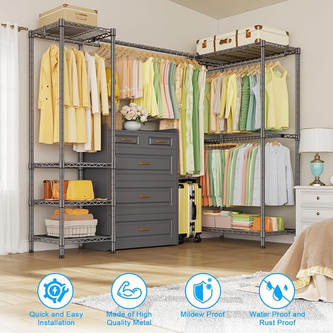 E10L L-Shaped Clothes Rack for Corner（With Expandable Hanger Rod）Heavy Duty - Image 5