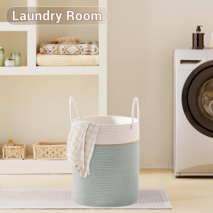 Tall Laundry Basket with Handles, 53L Portable Dirty Clothes Hamper, Boho - Image 6