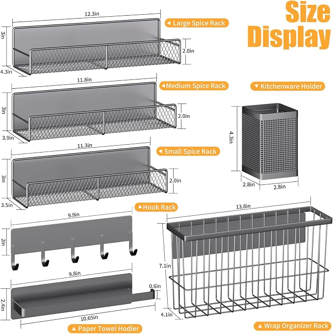 Magnetic Spice Rack for Refrigerator, 7 Pack Metal Magnetic Shelf, Moveable - Image 2