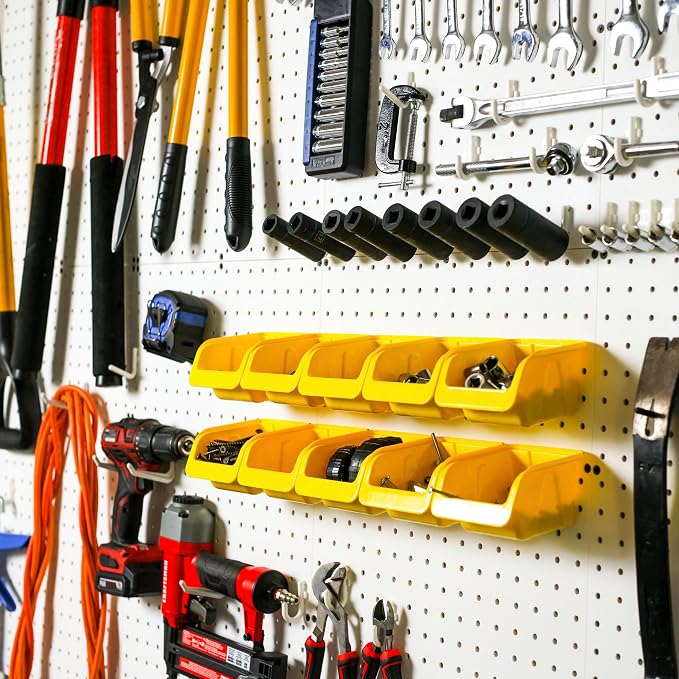 WALLPEG 36 Pack Pegboard Bin Kit – 18 Medium & 18 Large Yellow Peg Board - Image 4