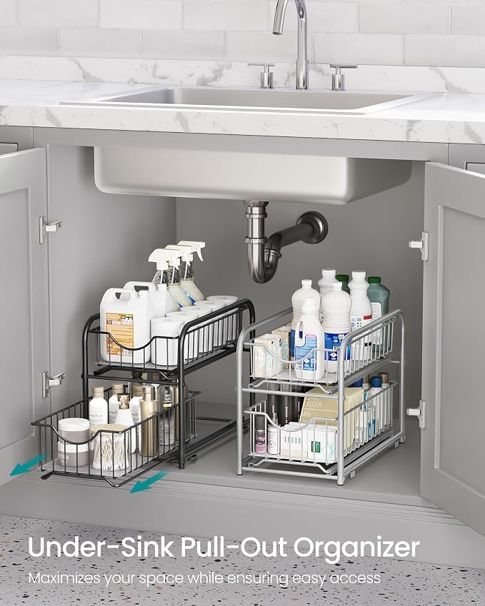 SONGMICS 2-Tier Pull Out Cabinet Organizers, Under Sink Organizer, Bathroom - Image 3