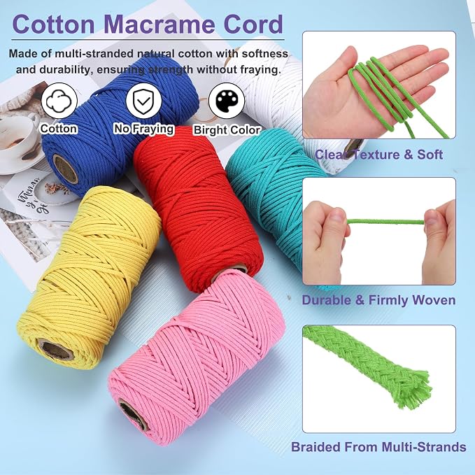 MECCANIXITY Braided Macrame Cord, 4mm x 109 Yards Natural Cotton Rope Macrame - Image 3