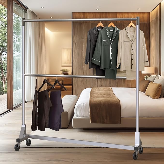 Simple Houseware Commercial Grade Z-Base Double Rod Garment Rack, 600lb Load - Image 6