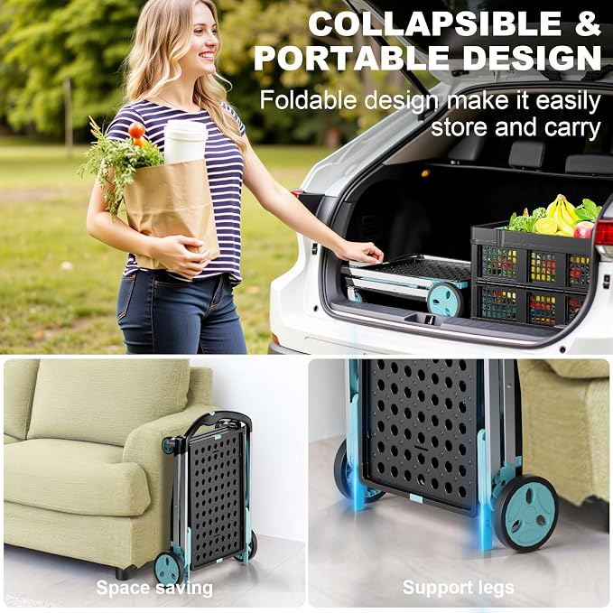Foldable Shopping Cart, 200 lbs Capacity Grocery Carts on Wheels - Image 5
