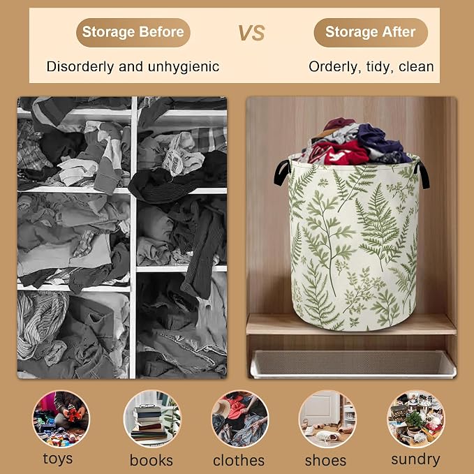 Sage Green Collapsible Laundry Baskets, Eucalyptus Leaves Laundry Hamper - Image 5